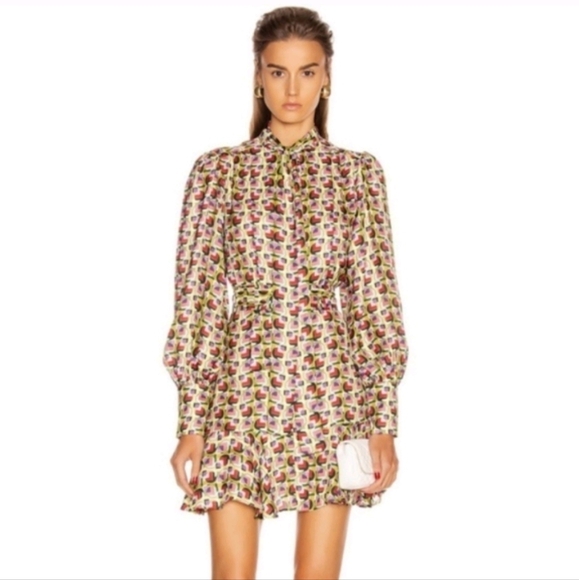 Alexis Mirene Green Multicolor Geometric Print Satin Mini Dress sz M - Picture 1 of 10